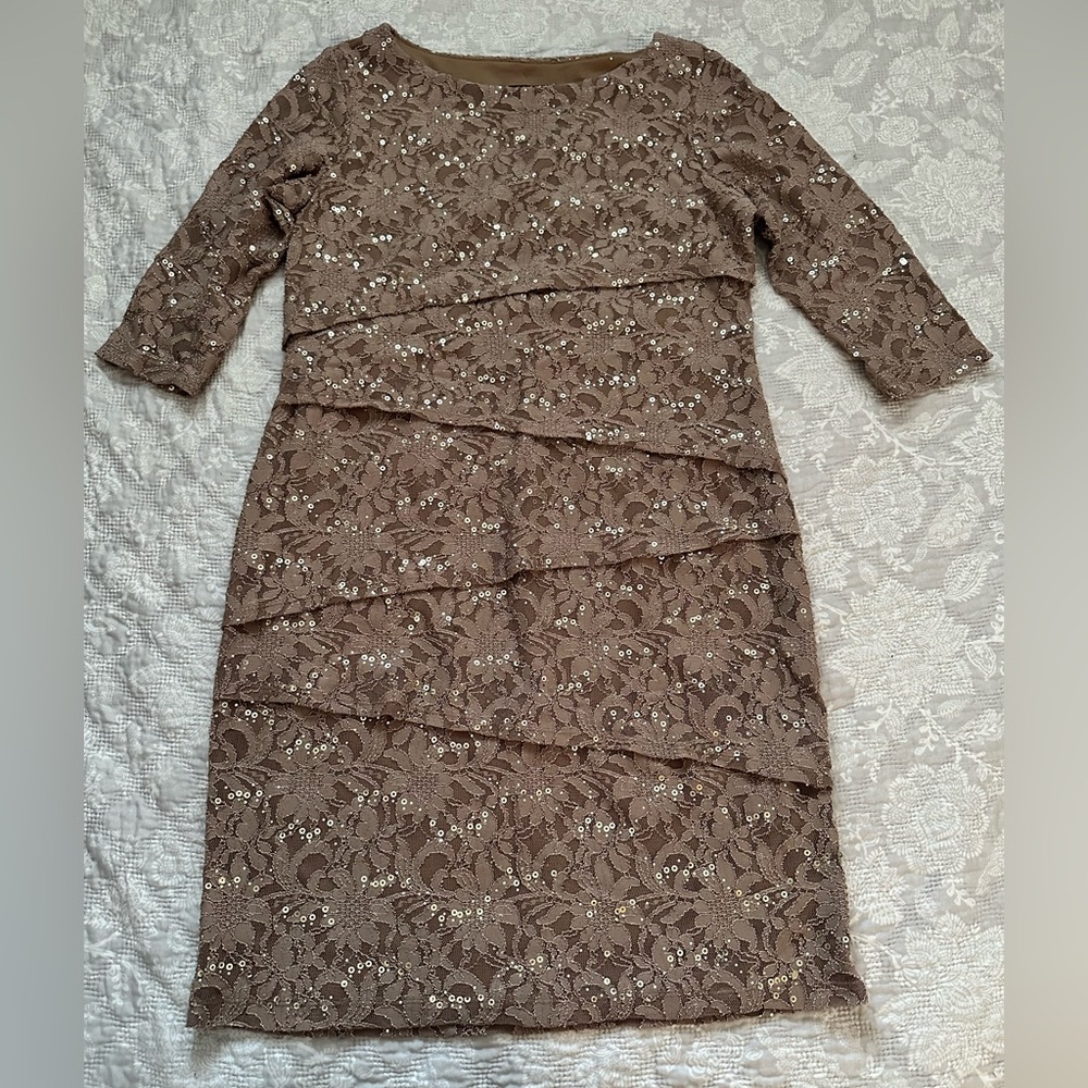 Ronni Nicole Sequin Lace Cocktail Dress 3/4 Sleeves